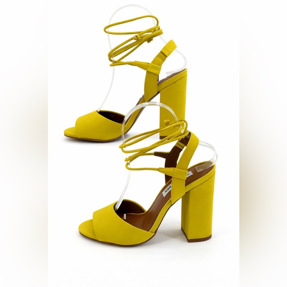 Steve Madden Serrina Yellow Nubuck Lace-Up Block Heels Wrap-Around Sandals SZ 6 - Picture 3 of 17